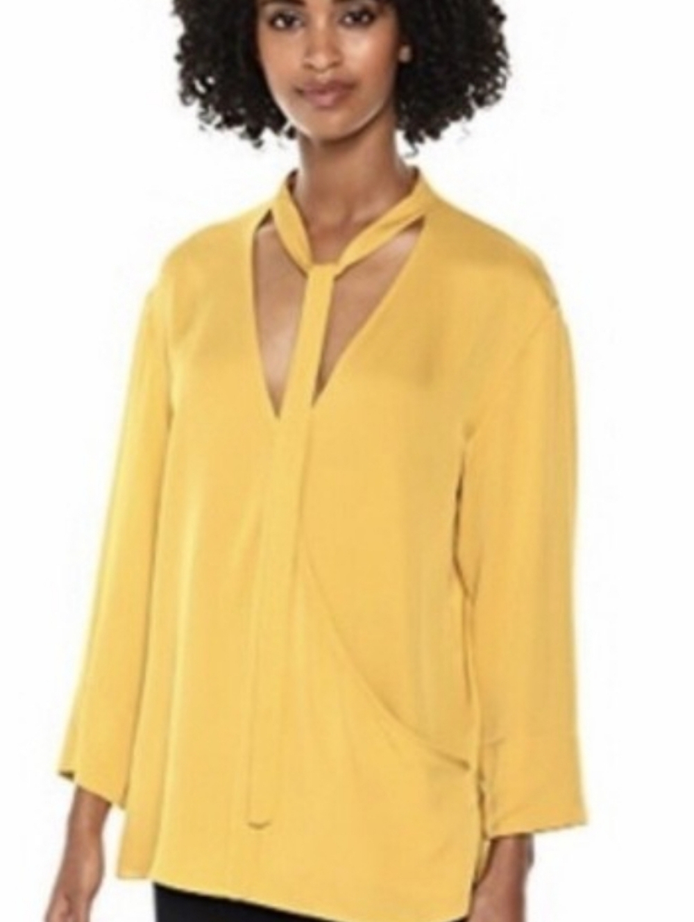 NEW! THEORY Designer Silk Splice Style Tie Neck Blouse Top Small. - Picture 2 of 9